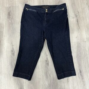 Lauren Jeans Co. Capri Pants Women's 16 Dark Wash Denim Gold Zip Accents